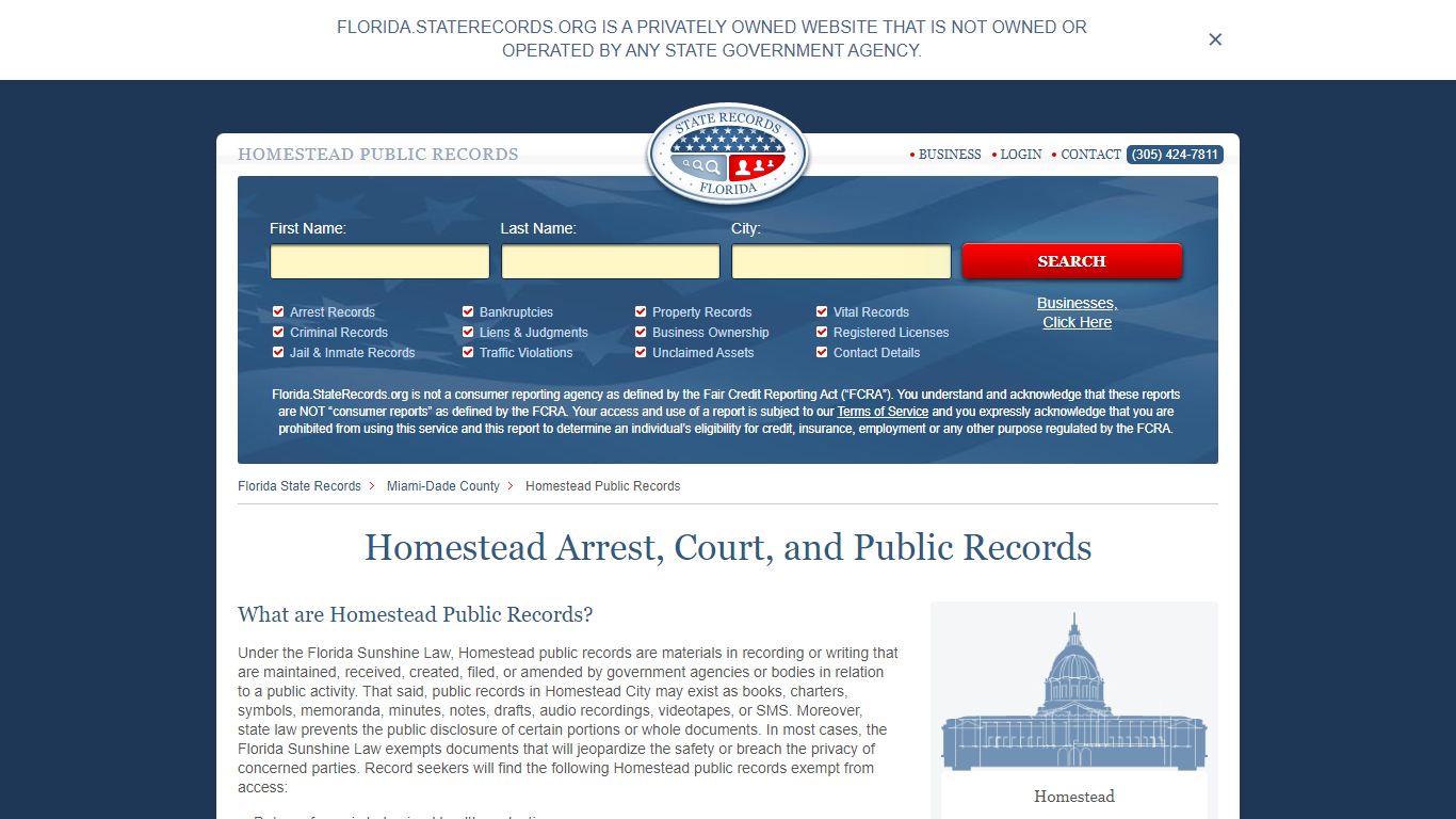Homestead Arrest and Public Records | Florida.StateRecords.org