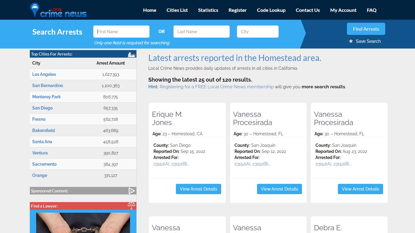 Homestead California Arrest Records | Local Crime News